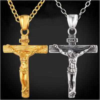 Collier Croix en Acier Inoxydable avec Pendentif de Fleur