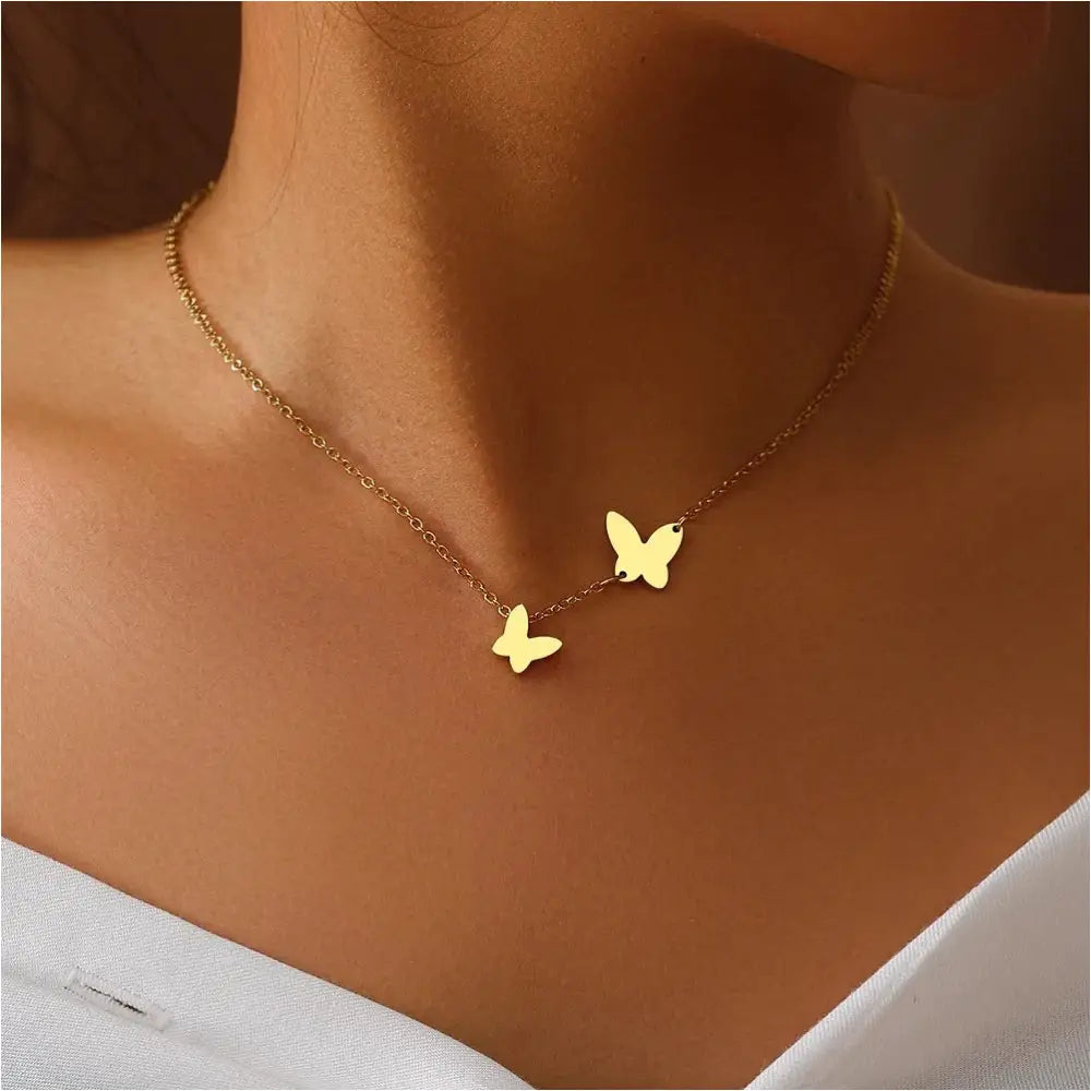 Collier en Acier Inoxydable avec Pendentif Papillon - Bijoux