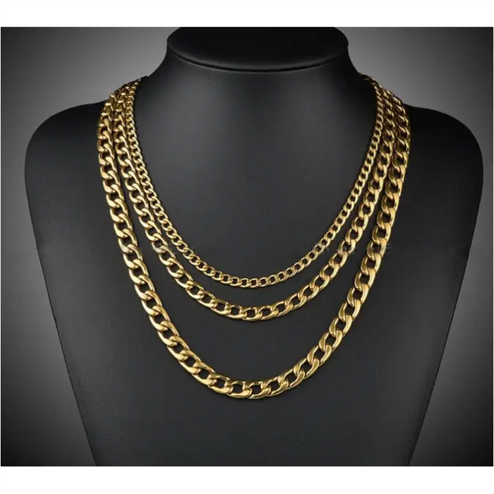 Collier Large en Acier Inoxydable Plaqué Or 18K - 50cm