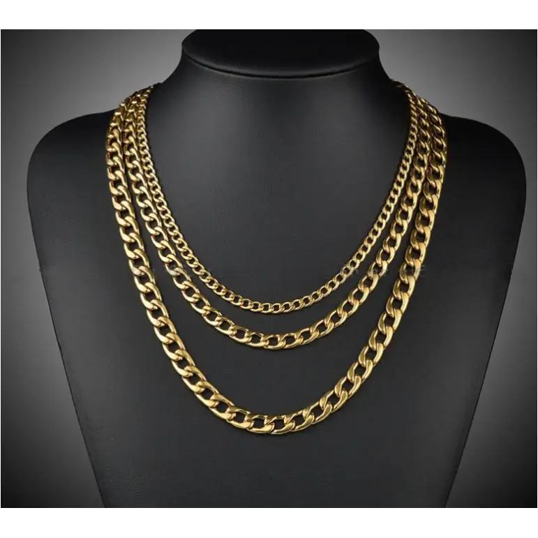 Collier Large en Acier Inoxydable Plaqué Or 18K - 50cm