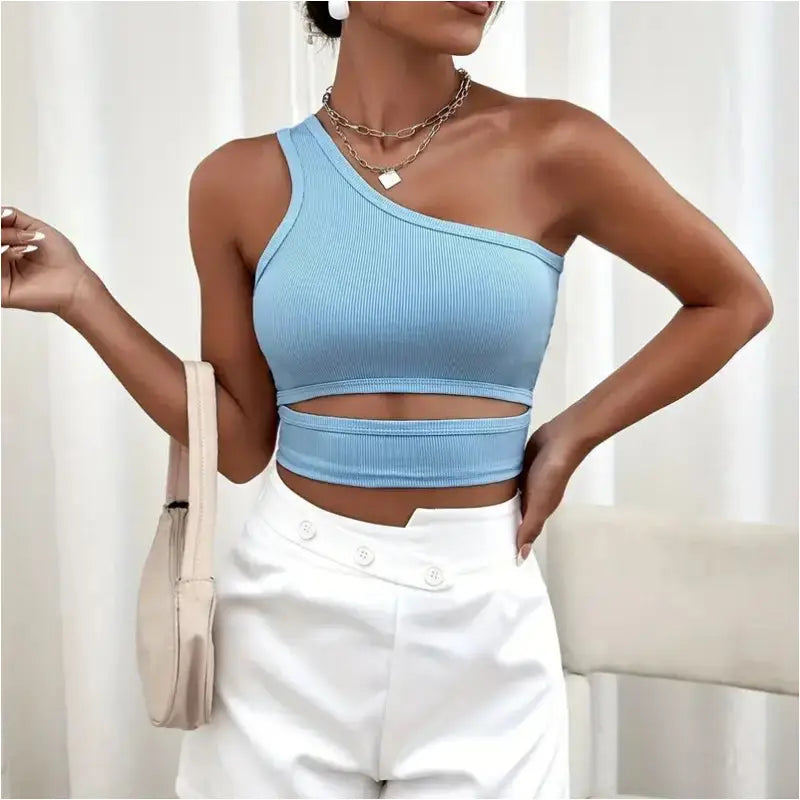 Crop top Coupures asymétrique - Bleu Clair / L - Crop Top F