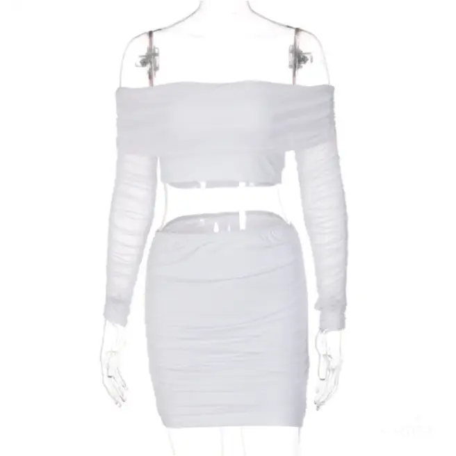 Crop Top Et Jupe style Encoulures - Blanc / L - Ensemble 2