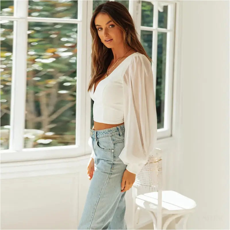 Crop Top Manches Longues Dos Nu - Crop Top F