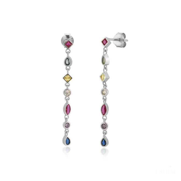 Edingburgh - Long Bezel Duster Earrings in Rainbow-1