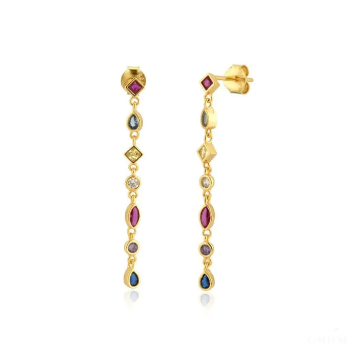 Edingburgh - Long Bezel Duster Earrings in Rainbow-0