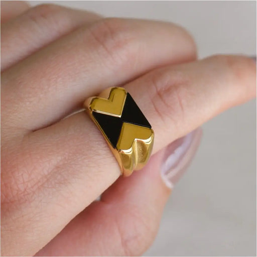 Elodie - Geometric Checkboard Block Ring-1