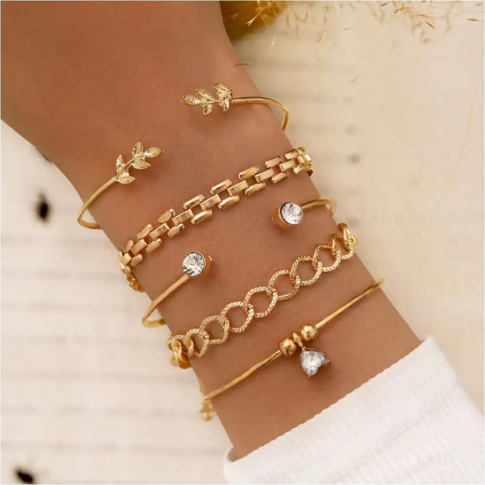 Ensemble de 5 pièces de bracelet perlé à la mode - Doré