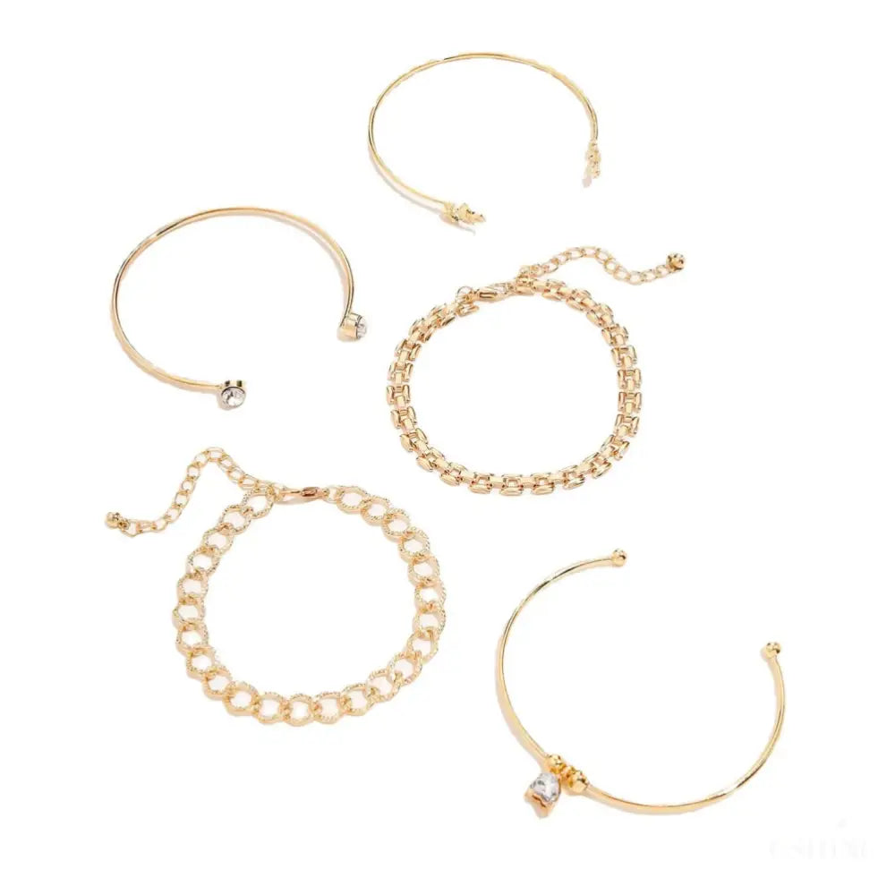 Ensemble de 5 pièces de bracelet perlé à la mode - Doré