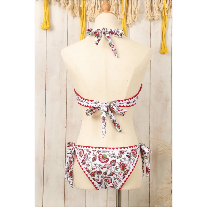 Ensemble de bikini dos nu à nœud floral rouge avec joint torique-7