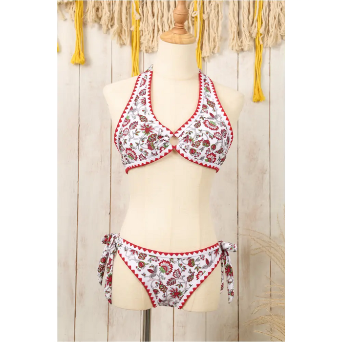 Ensemble de bikini dos nu à nœud floral rouge avec joint torique-6