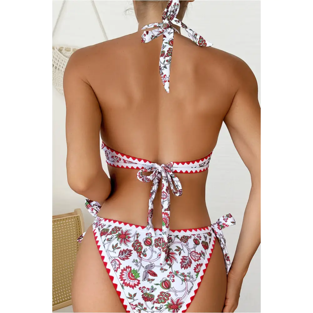 Ensemble de bikini dos nu à nœud floral rouge avec joint torique-1