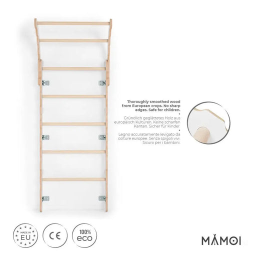 MAMOI® Espalier en bois, Mur escalade suedois pour enfant, Échelle suedoise pour bebe, Jeux descalade et gym avec accessoires, Barre et anneaux gymnastique-1