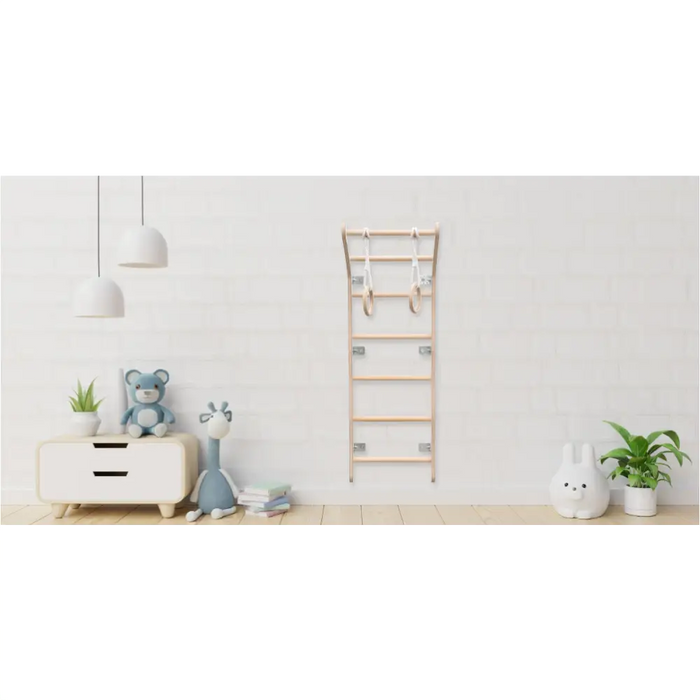 MAMOI® Espalier en bois, Mur escalade suedois pour enfant, Échelle suedoise pour bebe, Jeux descalade et gym avec accessoires, Barre et anneaux gymnastique-3