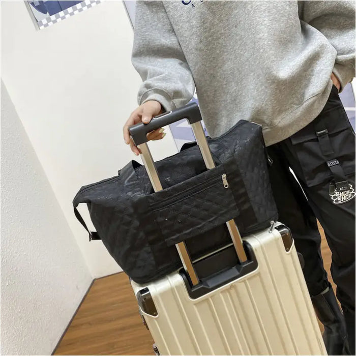 Foldable Travel Duffle Bag With Rhombus Sewing Design Large