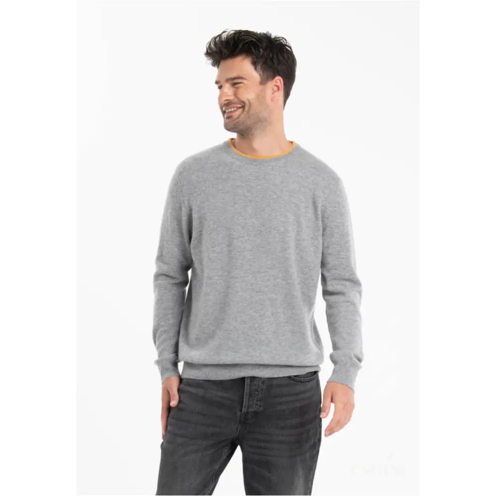 GABI 5 Pull double col rond bicolore en cachemire gris/jaune-0