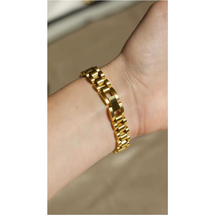 Gold Flat Chain Chunky Bracelet-6