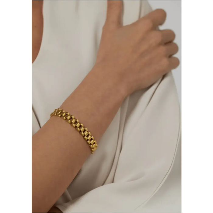 Gold Flat Chain Chunky Bracelet-7