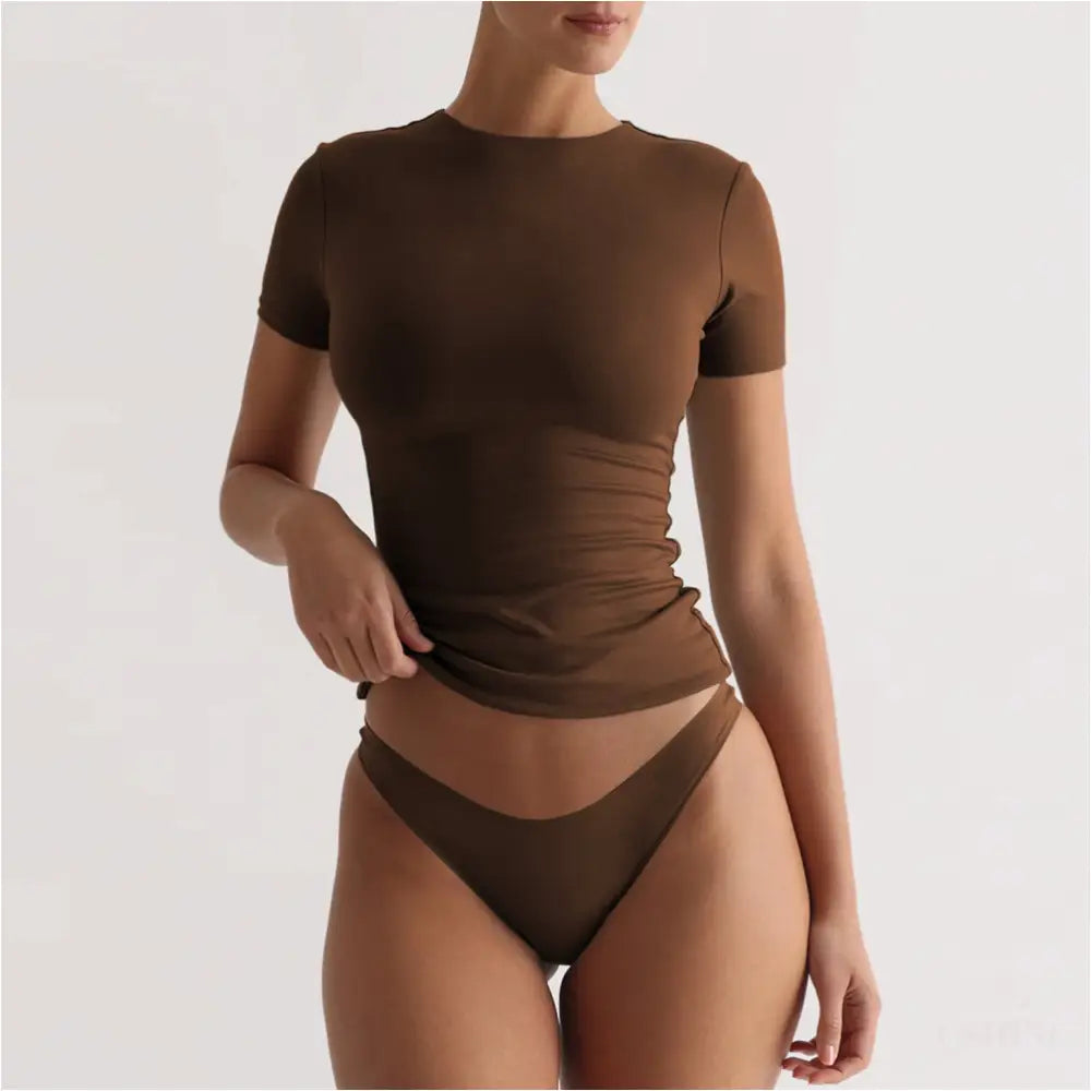 Haut sexy slim Uni - Marron / L - Crop Top F