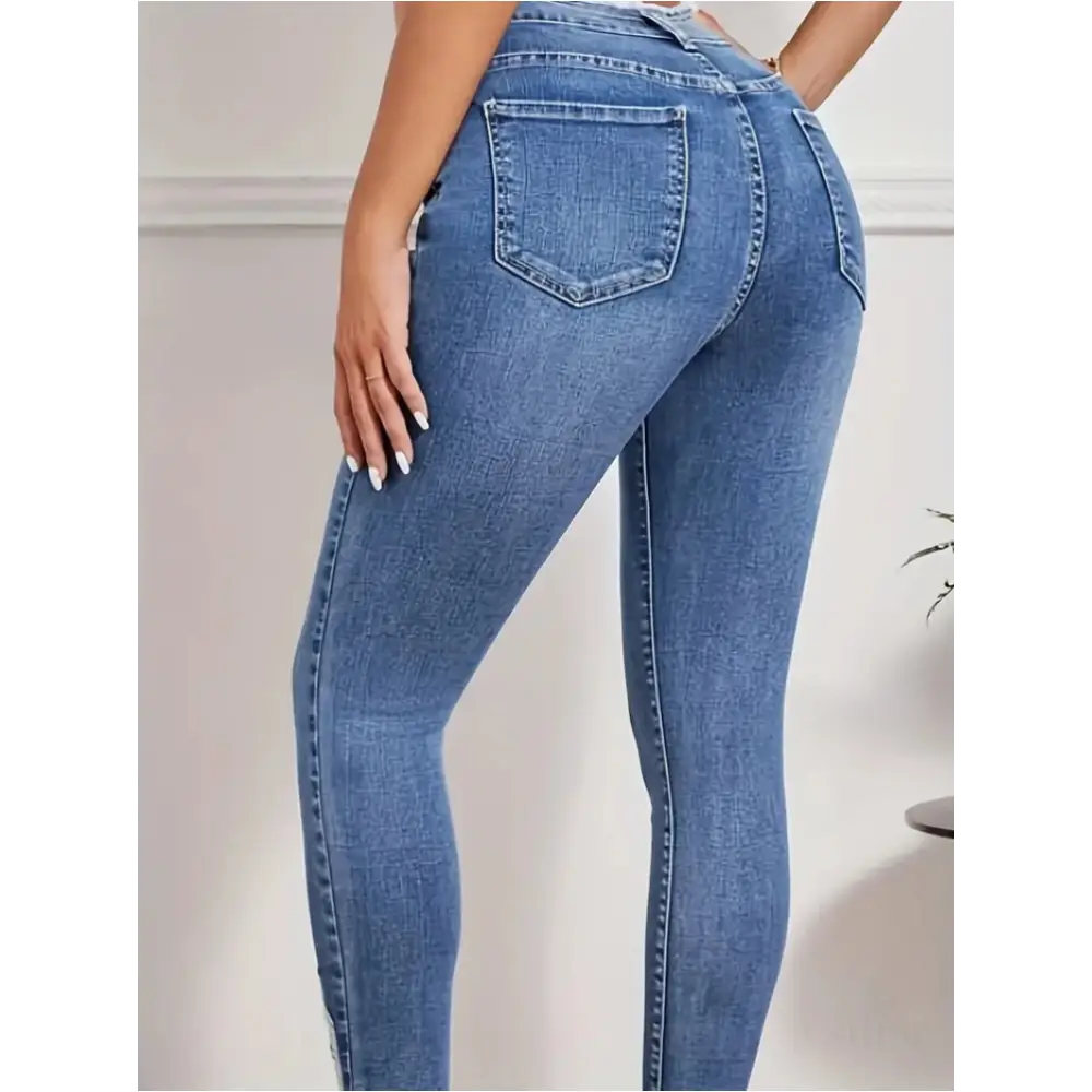 Jean moulant taille haute en denim bleu - Jean