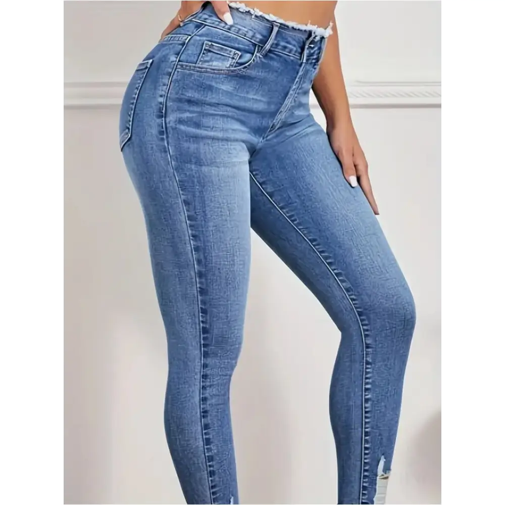 Jean moulant taille haute en denim bleu - Jean