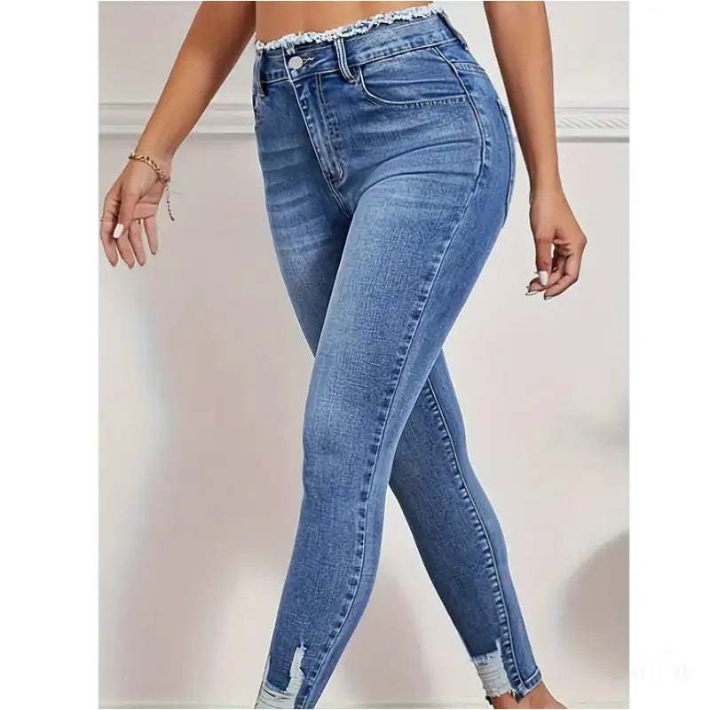 Jean moulant taille haute en denim bleu - Jean