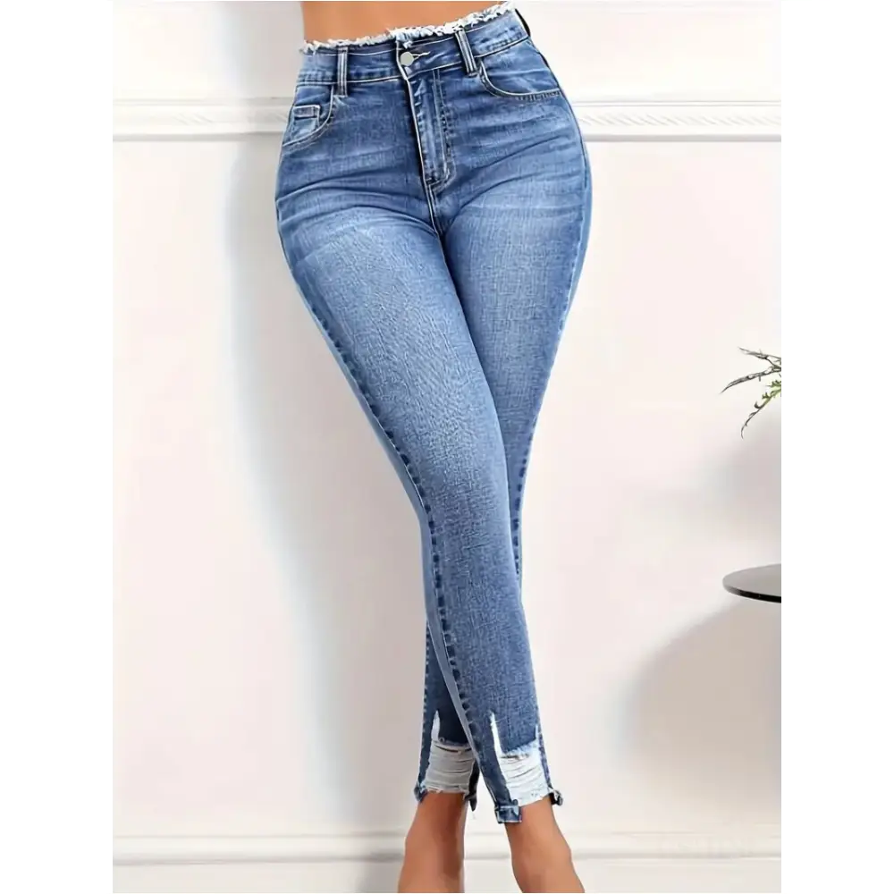 Jean moulant taille haute en denim bleu - Jean