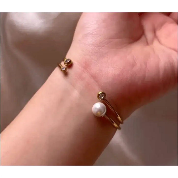 Kolya - Dainty Pearl Crystal Cuff Bangles 2 Styles-3