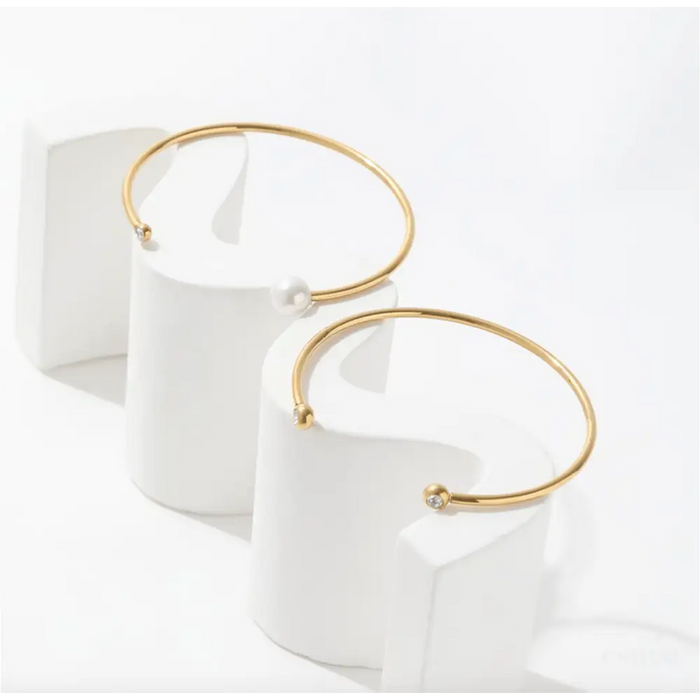 Kolya - Dainty Pearl Crystal Cuff Bangles 2 Styles-4