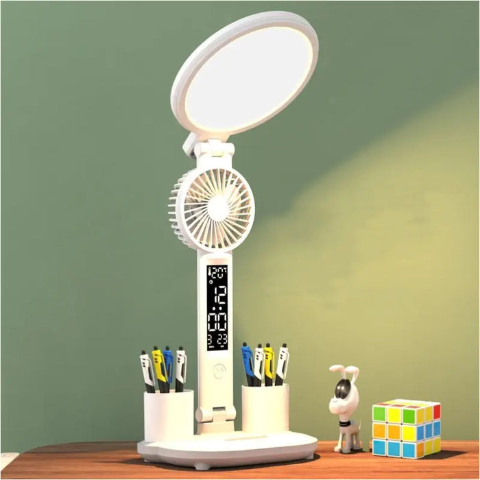 Lampe de table à horloge LED Mini ventilateur intégré