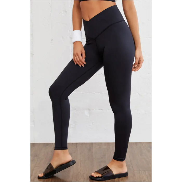 Legging actif sans couture noir à taille arquée-3