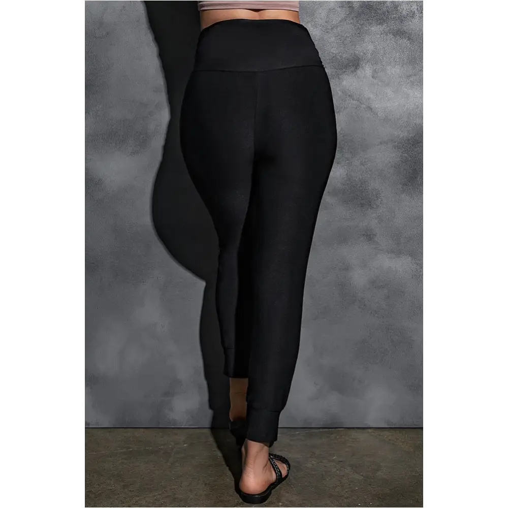 Legging noir taille haute avec poche plissée-6