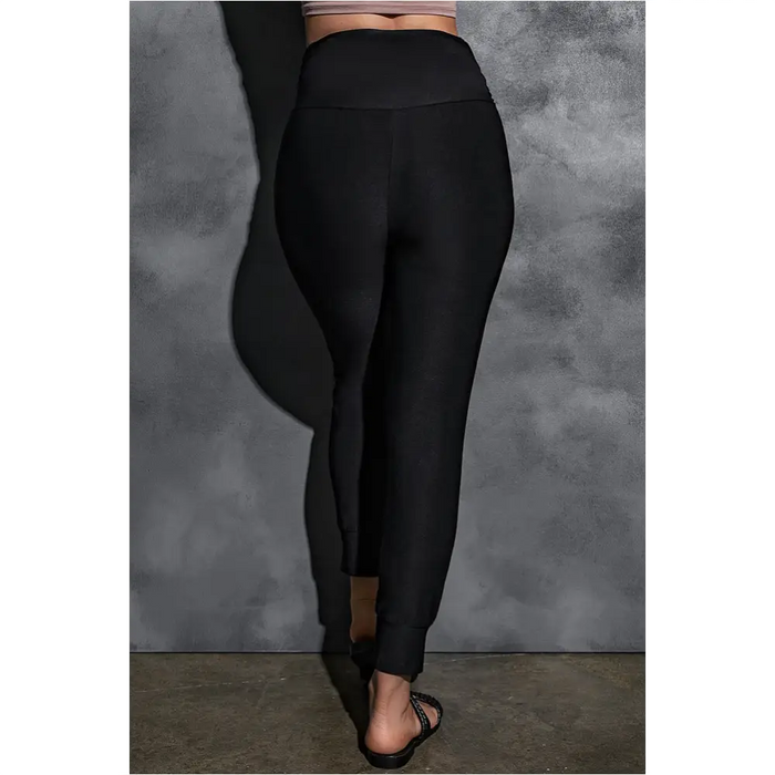 Legging noir taille haute avec poche plissée-6