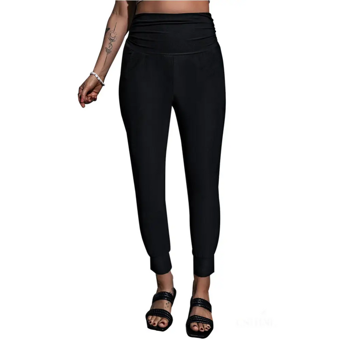 Legging noir taille haute avec poche plissée-18