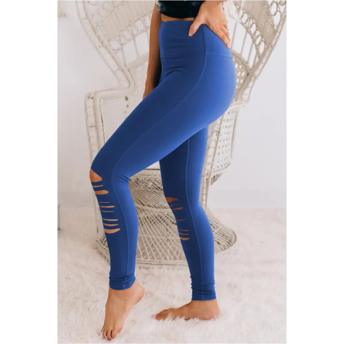 Legging skinny taille haute découpé bleu ciel-3