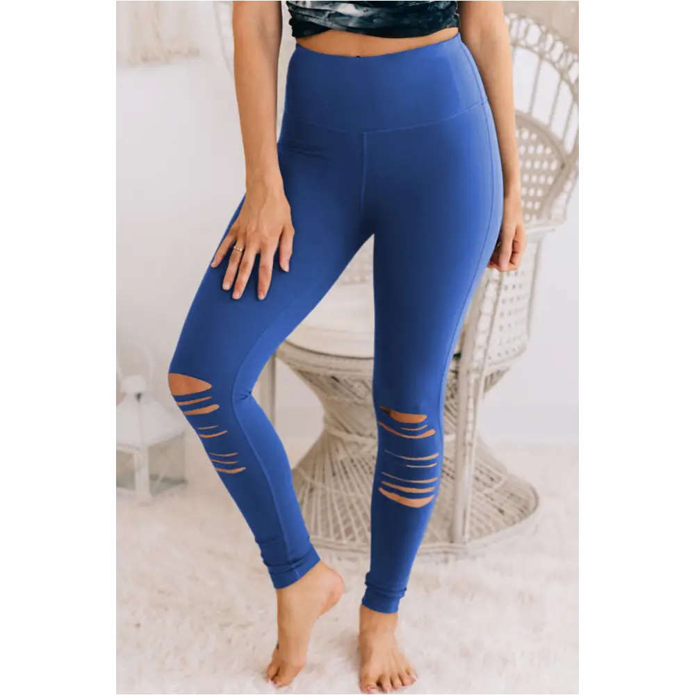 Legging skinny taille haute découpé bleu ciel-0