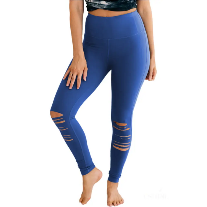 Legging skinny taille haute découpé bleu ciel-4