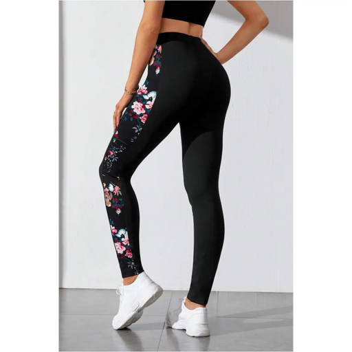 Legging taille haute noir à imprimé floral-1