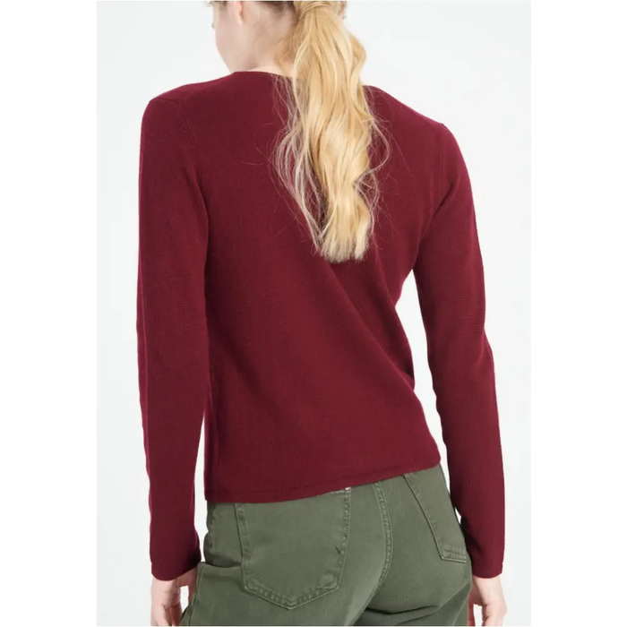 LILLY 1 Pull col rond en cachemire cintré rouge bordeaux-4