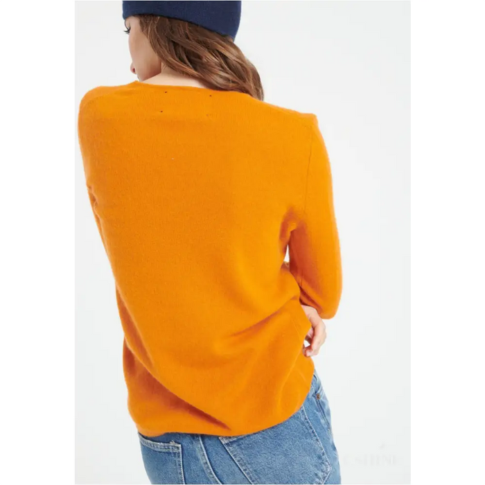 LILLY 2 Pull col V en cachemire orange citrouille-4