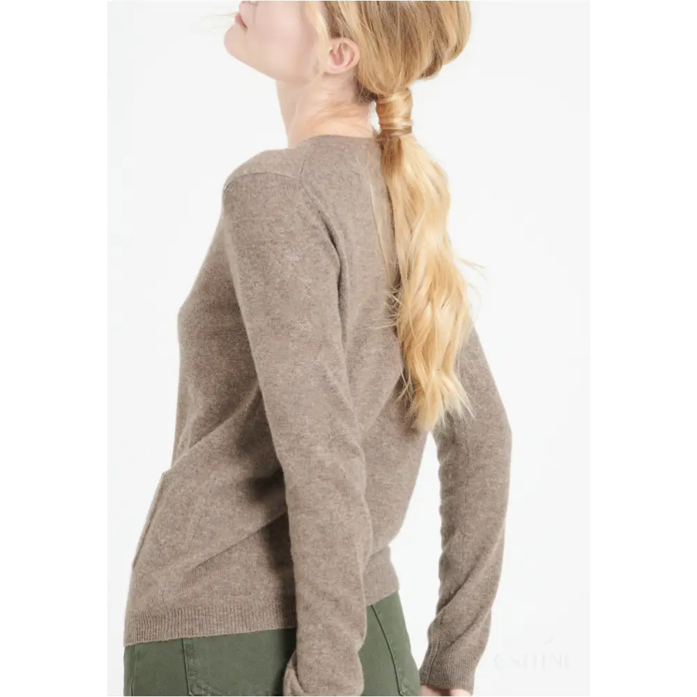 LILLY 4 Cardigan col rond en cachemire cintré taupe-3