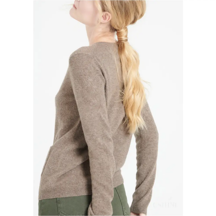 LILLY 4 Cardigan col rond en cachemire cintré taupe-3