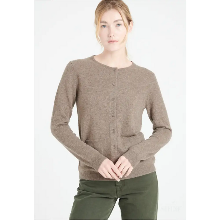 LILLY 4 Cardigan col rond en cachemire cintré taupe-0