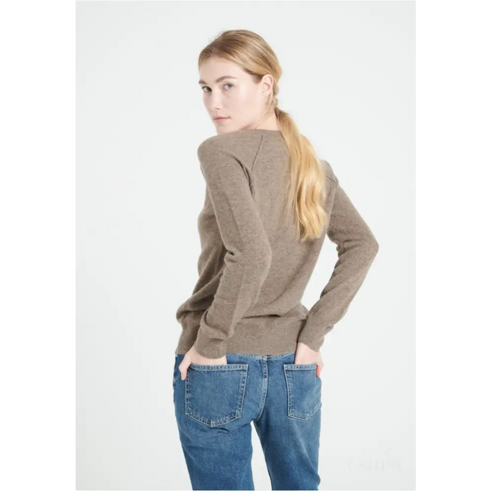 LILLY 6 Pull col V en cachemire ample taupe-4