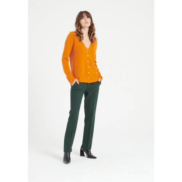 LILLY 7 Cardigan col V en cachemire cintré orange citrouille-1