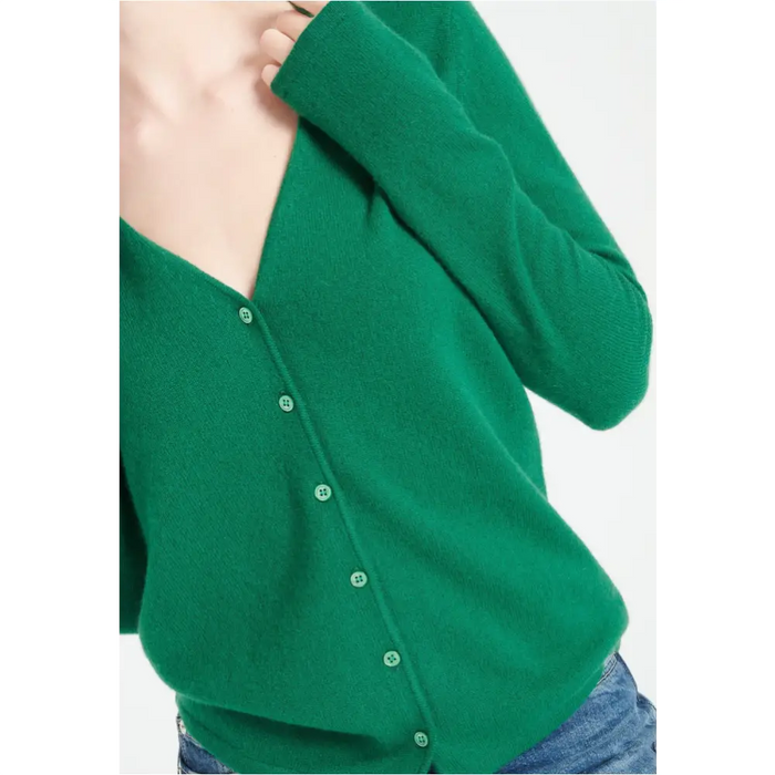 LILLY 7 Cardigan col V en cachemire cintré vert émeraude-2