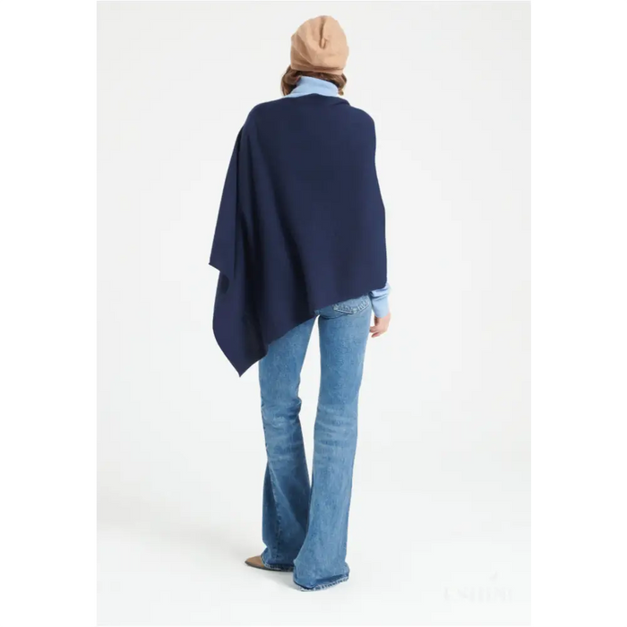 LILLY 9 Poncho col V en cachemire bleu marine-4