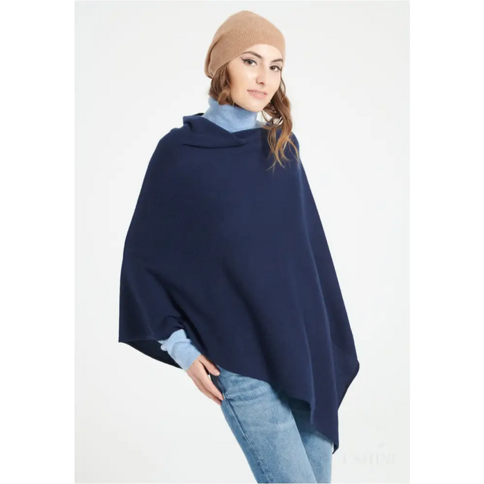 LILLY 9 Poncho col V en cachemire bleu marine-0