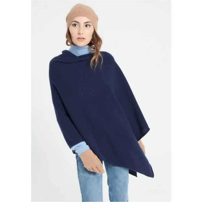 LILLY 9 Poncho col V en cachemire bleu marine-2