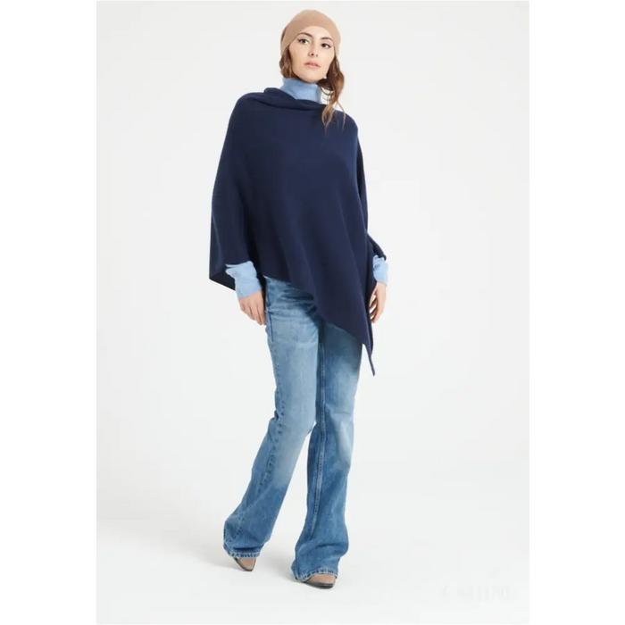 LILLY 9 Poncho col V en cachemire bleu marine-1