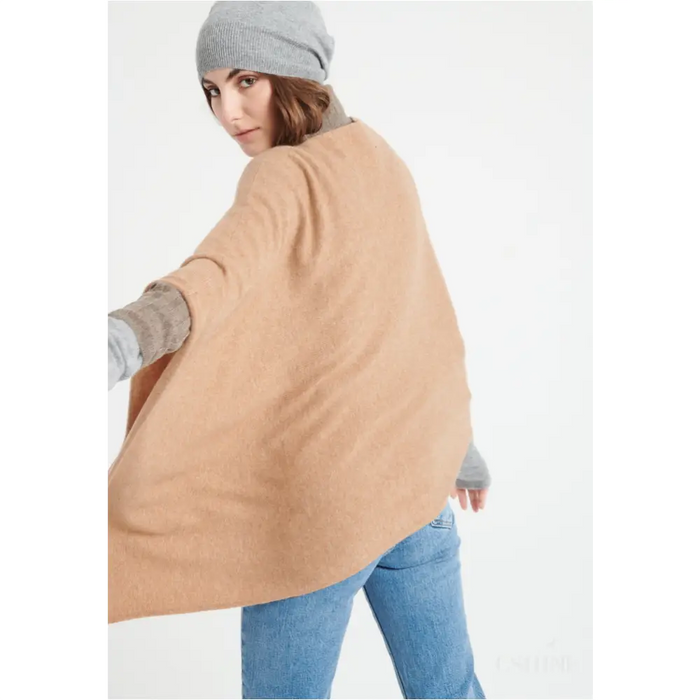 LILLY 9 Poncho col V en cachemire camel-3